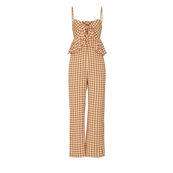 SAYLOR Laken Mustard Yellow Gingham Jumpsuit SIZE SMALL Retail $253 - Picture 1 of 12